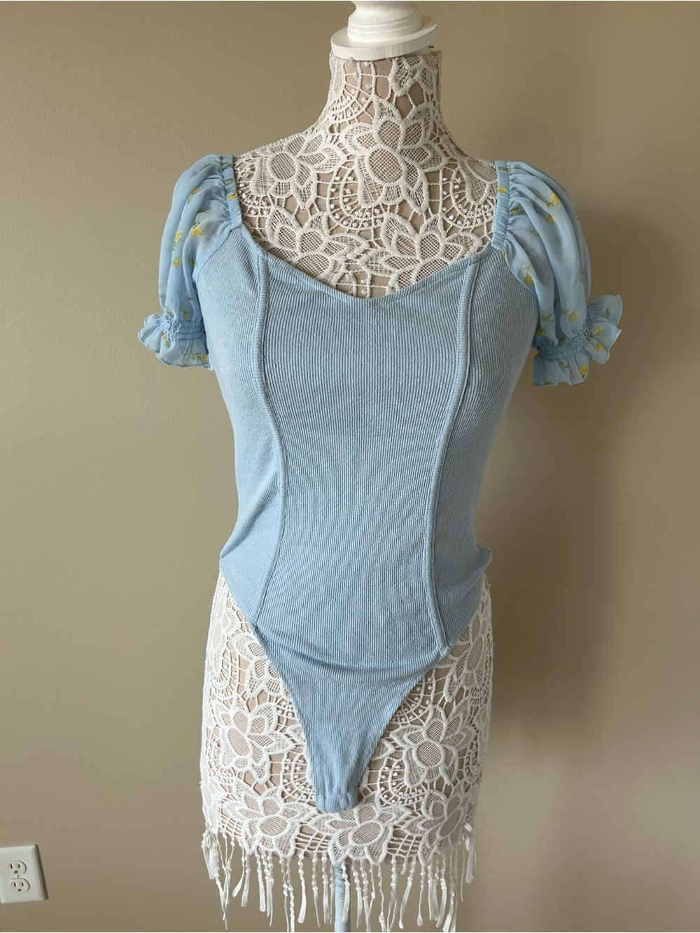 Celebrity Pink Pale Blue Ribbed Scoop Tank